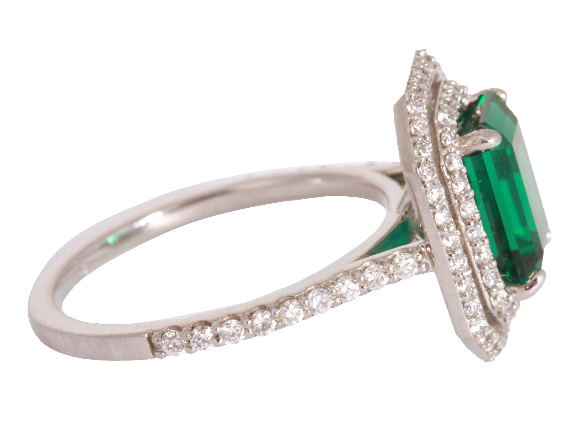 PLATINIUM, DIAMONDS AND EMERALD COCKTAIL RING PIC-2